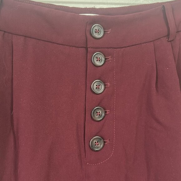 đť…şAnthropologie Sasha Button-Fly Tapered Trousers in Wine Red size 10 pants - Picture 3 of 10